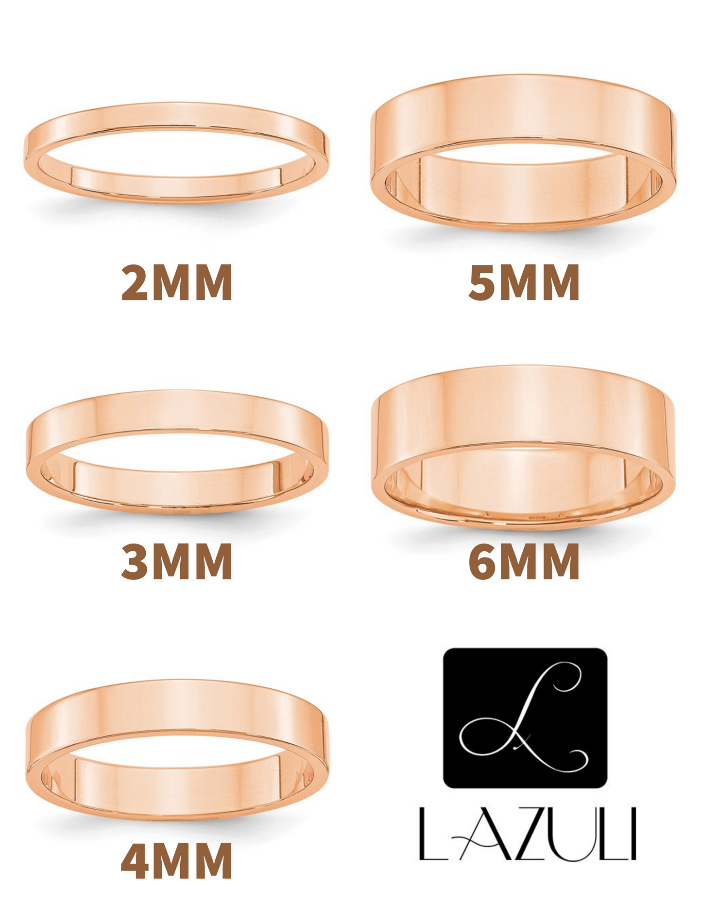 10K Rose Gold 2mm 3mm 4mm 5mm 6mm Wide Flat Men's and Women's Wedding Band Ring Sizes 4-14. Anniversary Engagement Cigar Band Rings Midi Toe Thumb rings