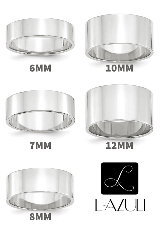 14K White Gold 6MM 7MM 8MM 10MM 12MM Wide Flat Men's and Women's Wedding Band Ring Sizes 4-14. Anniversary Engagement Cigar Band Rings Midi Toe Thumb rings