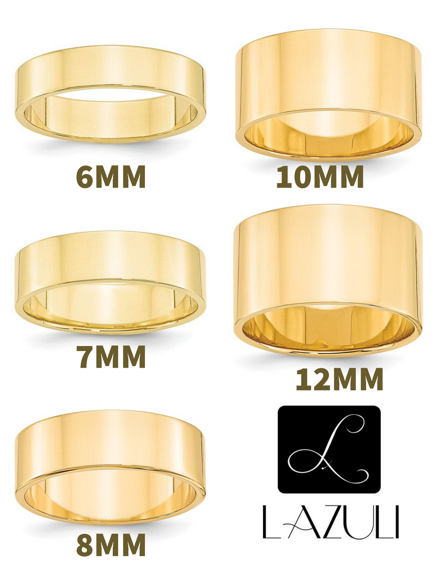 14K Yellow Gold 6MM 7MM 8MM 10MM 12MM Wide Flat Men's and Women's Wedding Band Ring Sizes 4-14. Anniversary Engagement Cigar Band Rings Midi Toe Thumb rings