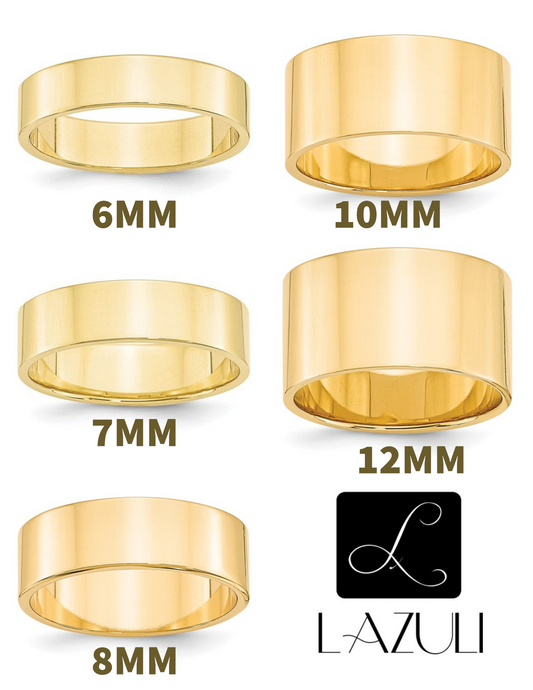 14K Yellow Gold 6MM 7MM 8MM 10MM 12MM Wide Flat Men's and Women's Wedding Band Ring Sizes 4-14. Anniversary Engagement Cigar Band Rings Midi Toe Thumb rings
