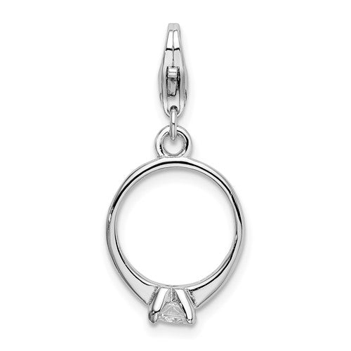 Amore La Vita Sterling Silver Rhodium-plated Polished 3-D CZ Polished Engagement Ring Charm with Fancy Lobster Clasp