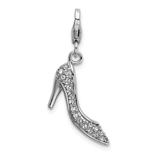 Amore La Vita Sterling Silver Rhodium-plated Polished 3-D Crystal From Swarovski High Heel Charm with Fancy Lobster Clasp