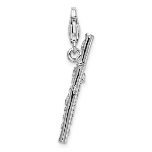 Amore La Vita Sterling Silver Rhodium-plated Polished 3-D Flute Charm with Fancy Lobster Clasp