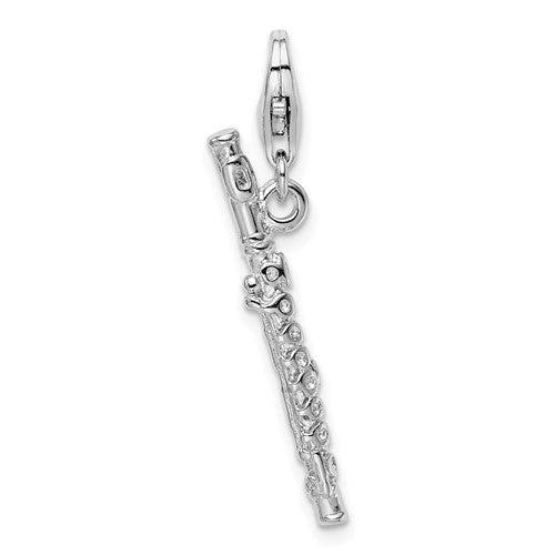 Amore La Vita Sterling Silver Rhodium-plated Polished 3-D Flute Charm with Fancy Lobster Clasp