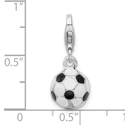 Amore La Vita Sterling Silver Rhodium-plated Polished 3-D Enameled Small Soccer Ball Charm with Fancy Lobster Clasp