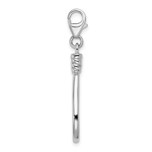 Amore La Vita Sterling Silver Rhodium-plated Polished 3-D Polished Tennis Racquet Charm with Fancy Lobster Clasp