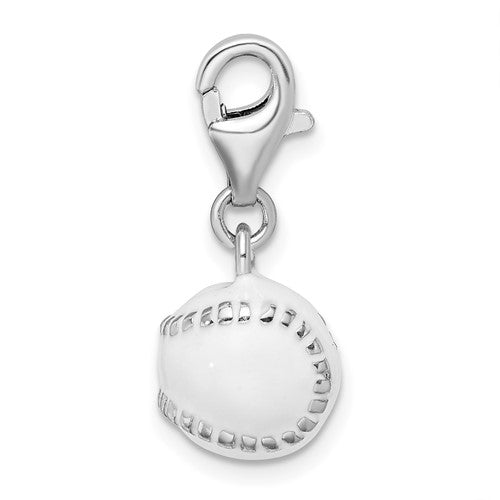 Amore La Vita Sterling Silver Rhodium-plated Polished 3-D Polished and Enameled Baseball Charm with Fancy Lobster Clasp