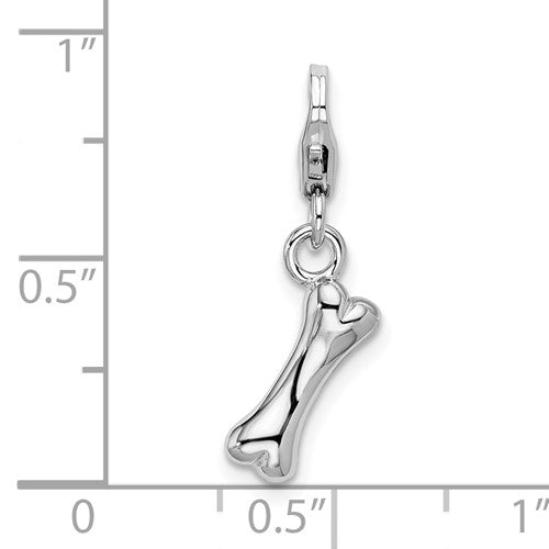 Amore La Vita Sterling Silver Rhodium-plated Polished Dog Bone Charm with Fancy Lobster Clasp