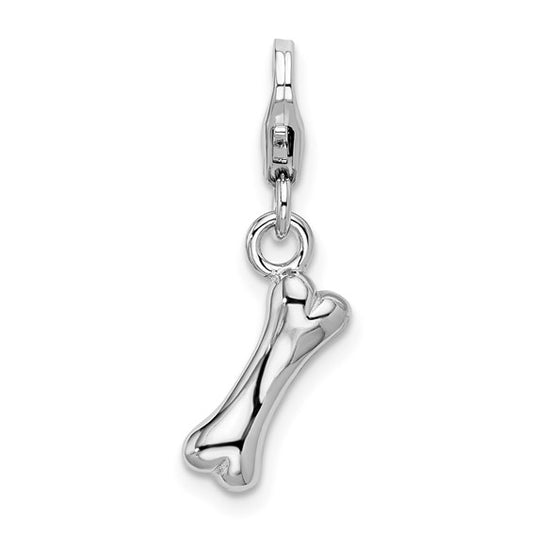 Amore La Vita Sterling Silver Rhodium-plated Polished Dog Bone Charm with Fancy Lobster Clasp