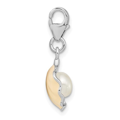 Amore La Vita Sterling Silver Rhodium-plated Polished 3-D Enameled Shell with a Freshwater Cultured Pearl Charm with Fancy Lobster Clasp