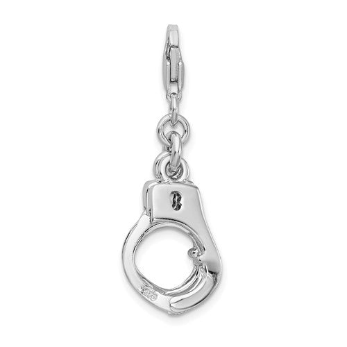 Amore La Vita Sterling Silver Rhodium-plated Polished 3-D Moveable Hand Cuffs Charm with Fancy Lobster Clasp