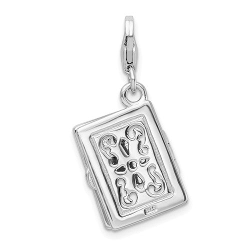 Amore La Vita Sterling Silver Rhodium-plated Polished 3-D Moveable Enameled Bible Charm with Fancy Lobster Clasp