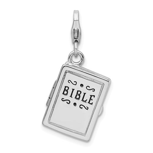 Amore La Vita Sterling Silver Rhodium-plated Polished 3-D Moveable Enameled Bible Charm with Fancy Lobster Clasp