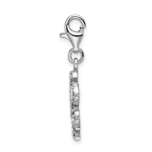 Amore La Vita Sterling Silver Rhodium-plated Polished Glass Stone Snowflake Charm with Fancy Lobster Clasp