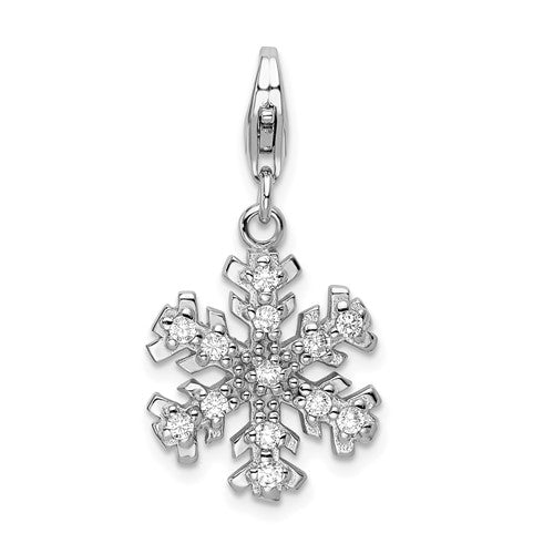 Amore La Vita Sterling Silver Rhodium-plated Polished Glass Stone Snowflake Charm with Fancy Lobster Clasp