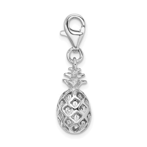Amore La Vita Sterling Silver Rhodium-plated Polished Pineapple Charm with Fancy Lobster Clasp