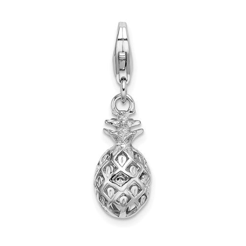 Amore La Vita Sterling Silver Rhodium-plated Polished Pineapple Charm with Fancy Lobster Clasp