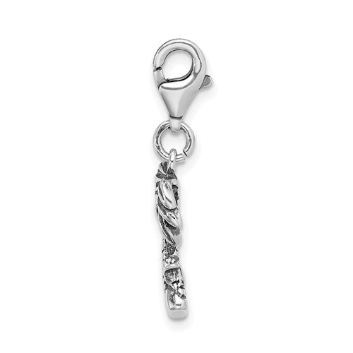 Amore La Vita Sterling Silver Rhodium-plated Polished 3-D Antiqued Palm Tree Charm with Fancy Lobster Clasp