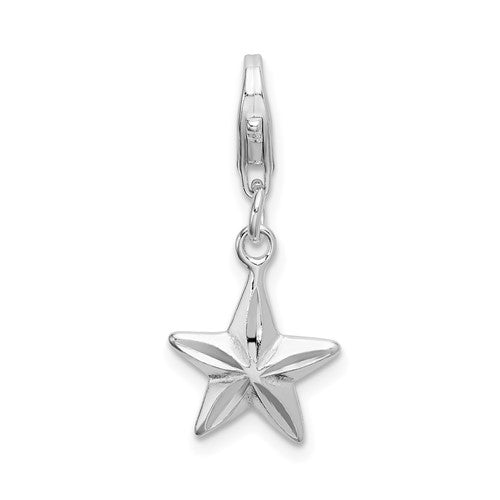 Amore La Vita Sterling Silver Rhodium-plated Polished 3-D Diamond-cut Star Charm with Fancy Lobster Clasp