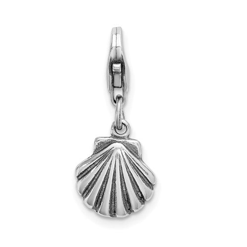 Amore La Vita Sterling Silver Rhodium-plated Polished Antiqued Clam Shell Charm with Fancy Lobster Clasp