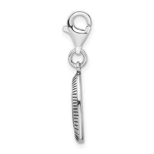 Amore La Vita Sterling Silver Rhodium-plated Polished Antiqued BELIEVE Charm with Fancy Lobster Clasp