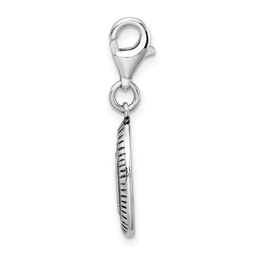 Amore La Vita Sterling Silver Rhodium-plated Polished Antiqued STRENGTH Charm with Fancy Lobster Clasp