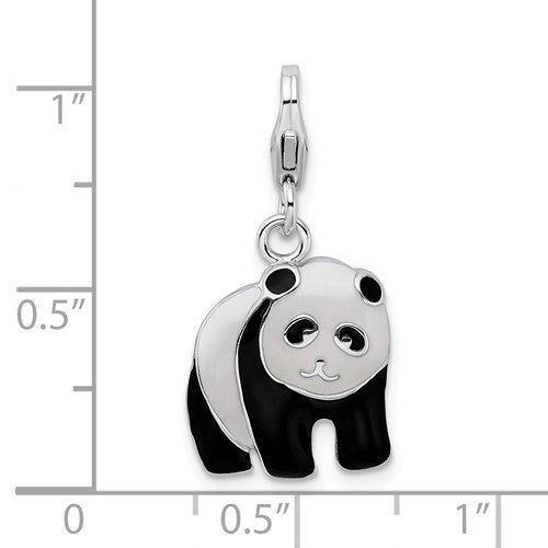 Amore La Vita Sterling Silver Rhodium-plated Polished Enameled Panda Bear Charm with Fancy Lobster Clasp