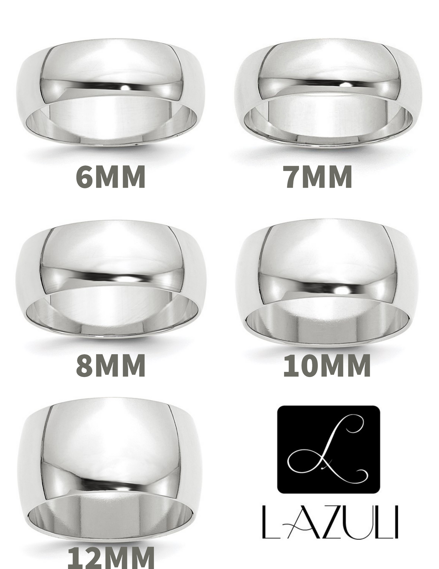 14K Solid White Gold 6mm 7mm 8mm 10mm 12mm Men's Women's Wedding Band Ring Sizes 4-14. Thumb Toe Midi Stacking Cigar Band