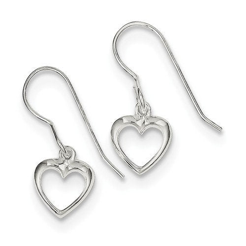 Free Shipping Sterling Silver Heart Earrings Dangle Drop Fish Hook Wire .85" long Anti Tarnish French Wire Shepherd Hook - Lazuli
