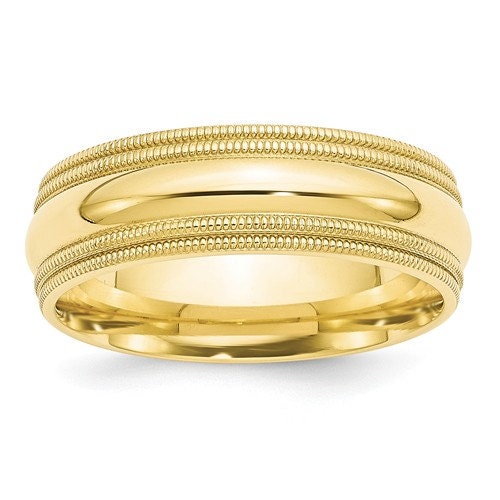REAL Comfort Fit 10K Solid Yellow Gold 7mm Double Milgrain Men's and Women's Wedding Band Engagement Anniversary Midi Thumb Ring Sizes 4-14 - Lazuli