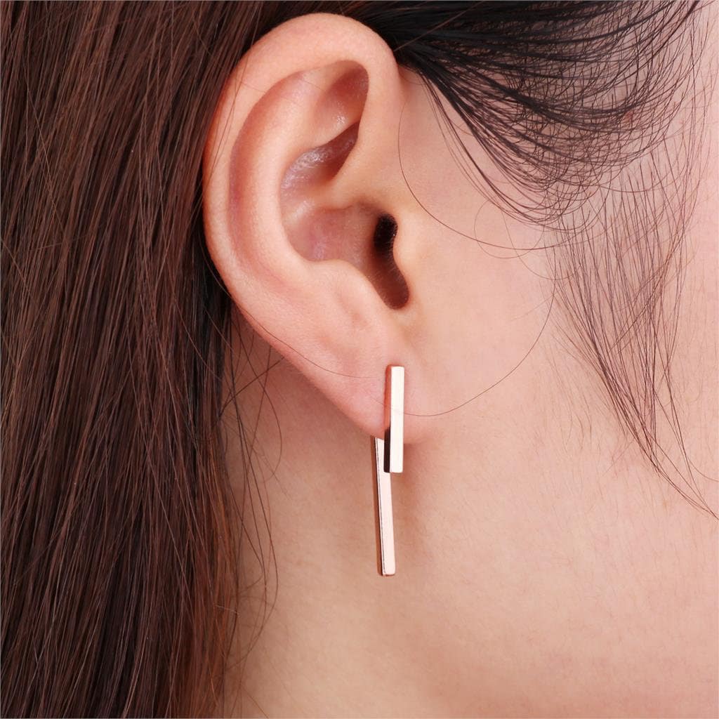 Bar Drop Dangle 1.2" Long Earrings , 2 Pieces Jackets , Simple Minimalist Dainty Modern , Rose Gold Silver Plated , Ships Free for Every Day - Lazuli