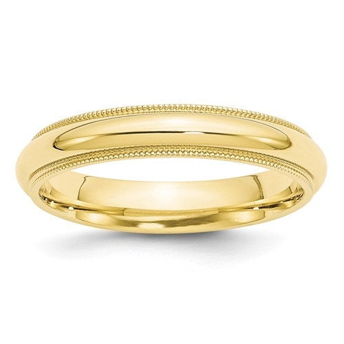 REAL COMFORT FIT 10K Solid Yellow Gold 4mm Milgrain Men's and Women's Wedding Band Ring Sizes 4-14. Solid 10k Yellow Gold, Made in the U.S.