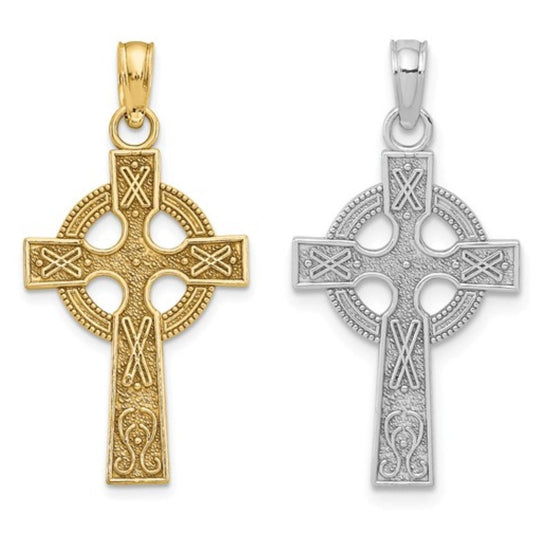 14k Solid Gold Yellow or White Celtic Iona Cross for a Chain or Necklace 1.1" Long x .55" Width. Classic Religious Irish Jewelry - Lazuli