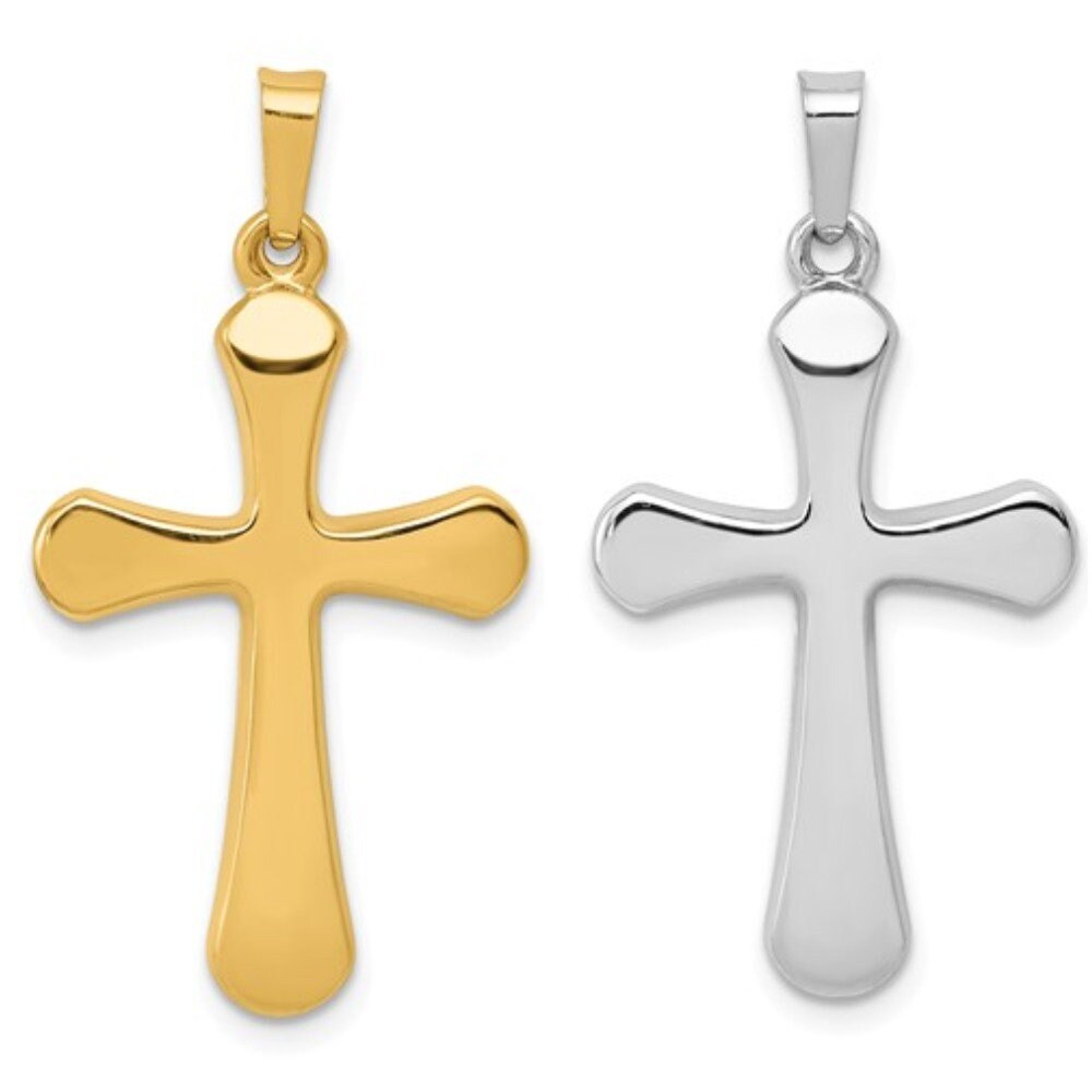 14k Solid Gold Yellow or White Plain Polished Latin Cross  for a Chain or Necklace  1.25" Long x .60" Width. Classic Religious Jewelry - Lazuli