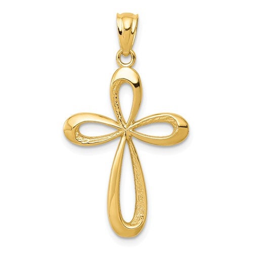 14k Solid Yellow or White Gold Plain Polished Latin Ribbon Cross for a Chain or Necklace  1.1" Long x .66" Width. Classic Religious Jewelry - Lazuli