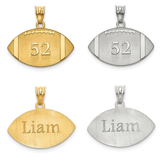 Necklace included Personalized Name & Number on Sterling Silver or Gold-Plated Silver Football Laser Engraved with 16,18 or 20" Box Chain - Lazuli