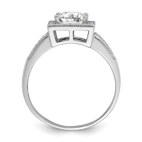 Sterling Silver Cz Engagement Ring Halo Pavé Wedding Anniversary Promise Emerald Cut Center Stone Classic Solitaire Ships Free in The U.S. - Lazuli