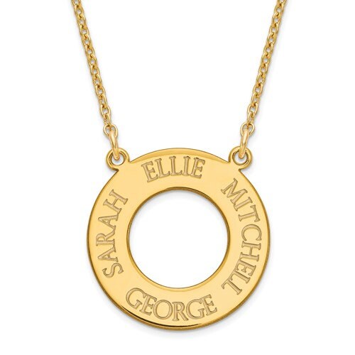 Personalized Sterling Silver or Gold-Plated over Silver Open Circle with 1 , 2 , 3 or 4 names necklace included 18" chain Mother's Day Gift