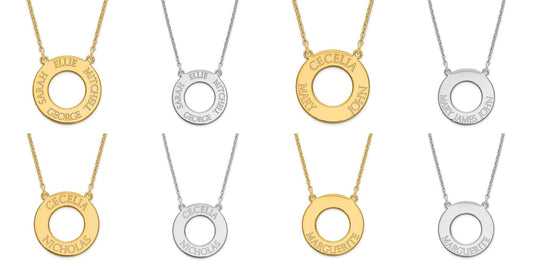 Personalized Sterling Silver or Gold-Plated over Silver Open Circle with 1 , 2 , 3 or 4 names necklace included 18" chain Mother's Day Gift