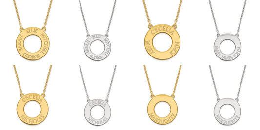 Personalized Sterling Silver or Gold-Plated over Silver Open Circle with 1 , 2 , 3 or 4 names necklace included 18" chain Mother's Day Gift - Lazuli