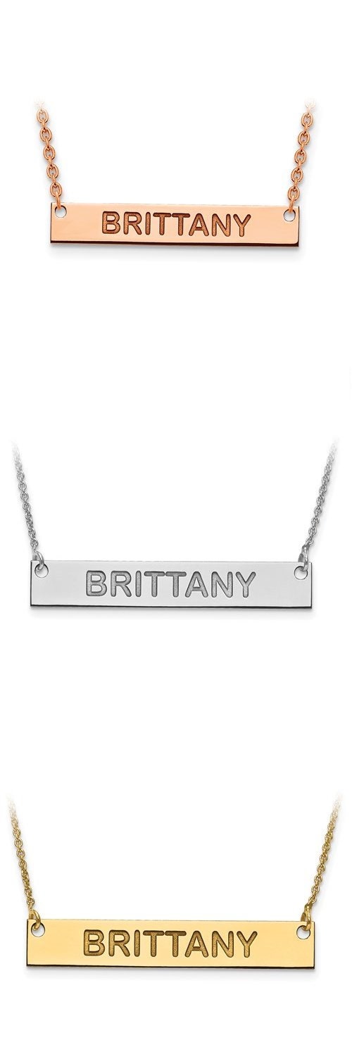 Personalized Sterling Silver / Gold-Plated over Silver / Rose Gold over Silver Polished Block Letter Name Bar necklace included 18" chain - Lazuli