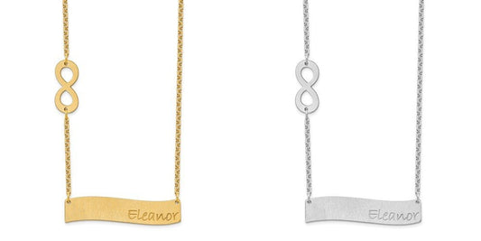 Personalized Sterling Silver / Gold-Plated over Silver Satin Finish Script Letter Name Bar Necklace 18" Chain Infinity Custom Made - Lazuli