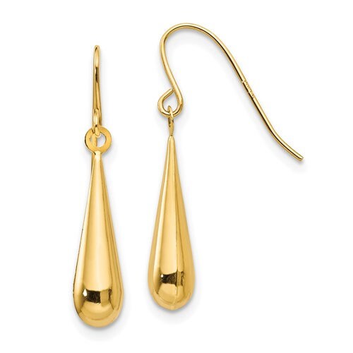 14K Yellow Gold Teardrop Dangle French Wire  1" Long Earrings, Simple Minimalist Dainty Modern NOT gold filed NOT gold plated Ships Free - Lazuli