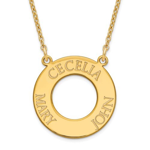 Personalized Sterling Silver or Gold-Plated over Silver Open Circle with 1 , 2 , 3 or 4 names necklace included 18" chain Mother's Day Gift