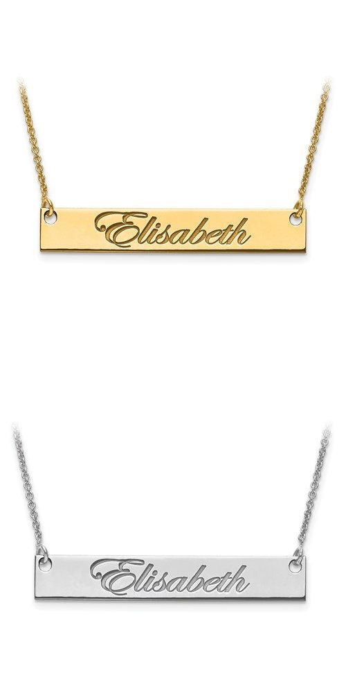 Personalized Sterling Silver / Gold-Plated over Silver / Polished Script Letter Name Bar necklace included 18" chain Custom Made Name Plate - Lazuli