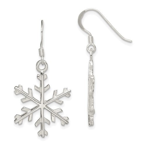 Sterling Silver .925 Snowflake Dangle French Wire 1.5" Long Earrings, Simple Minimalist Dainty Modern Drop & Dangle Shepherd Hook Earrings - Lazuli
