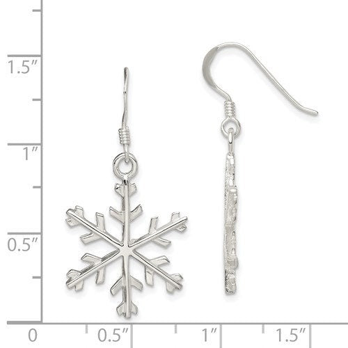 Sterling Silver .925 Snowflake Dangle French Wire 1.5" Long Earrings, Simple Minimalist Dainty Modern Drop & Dangle Shepherd Hook Earrings - Lazuli
