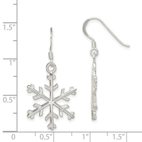 Sterling Silver .925 Snowflake Dangle French Wire 1.25" Long Earrings, Simple Minimalist Dainty Modern Drop & Dangle Shepherd Hook Earrings