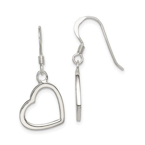 Sterling Silver .925 Heart Dangle French Wire 1.25" Long Earrings, Simple Minimalist Modern Drop & Dangle Shepherd Hook Earrings bridesmaids - Lazuli