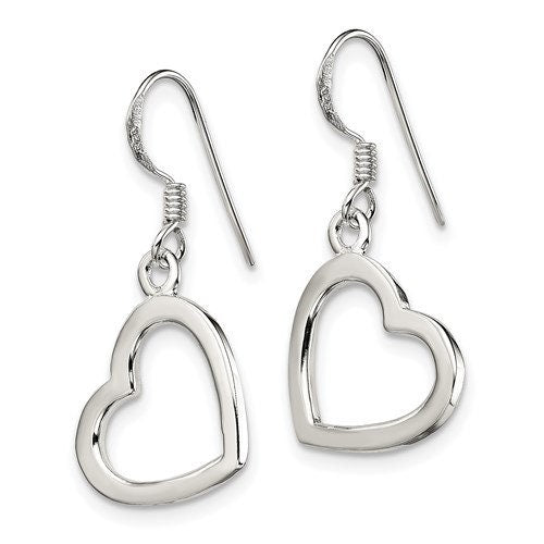 Sterling Silver .925 Heart Dangle French Wire 1.25" Long Earrings, Simple Minimalist Modern Drop & Dangle Shepherd Hook Earrings bridesmaids - Lazuli